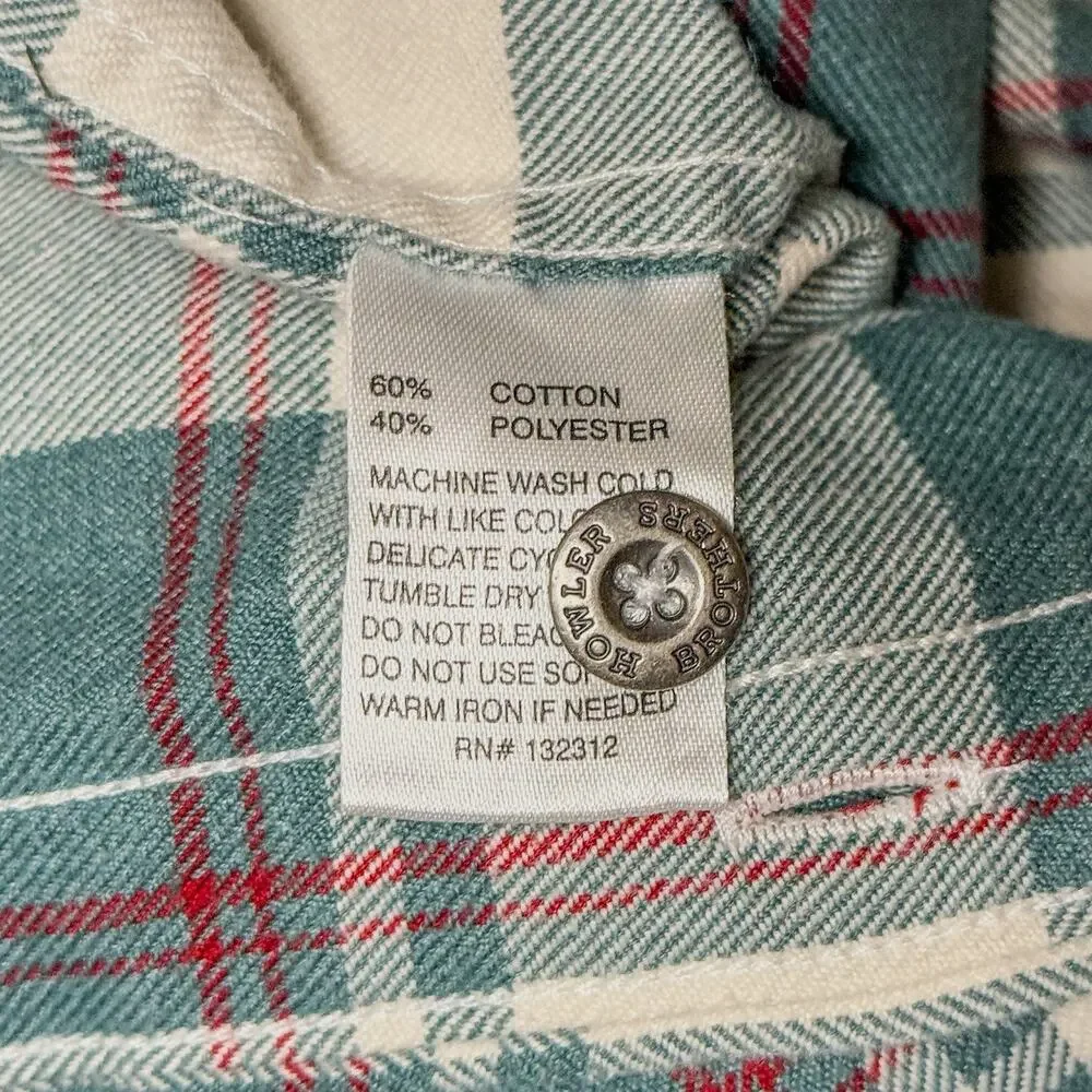 Howler Brothers Mens S Harkers Flannel Shirt Elbow Patches Green Cream Plaid
